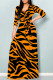 Zebra Casual Street Animal Print Lace Up With Belt Contrast V Neck Printed Dresses