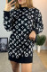Black Casual Letters Patchwork O Neck Straight Dresses