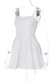White Sexy Casual Solid Color Backless Spaghetti Strap A Line Dresses