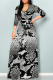 Snake Print Casual Street Animal Print Lace Up With Belt Contrast V Neck Printed Dresses