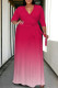 Pink Casual Street Gradient Print Lace Up V Neck Printed Plus Size Dresses