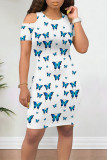 Grey Casual Butterfly Print Contrast O Neck Printed Dresses