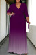 Purple Casual Street Gradient Print Lace Up V Neck Printed Plus Size Dresses
