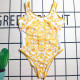 Gold Sportswear Print Patchwork Backless Swimwears