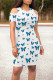 White Casual Butterfly Print Contrast O Neck Printed Dresses