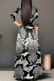 Snake Print Casual Street Animal Print Lace Up With Belt Contrast V Neck Printed Dresses