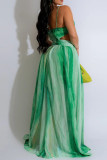 Red Celebrities Gradient Color Hollow Out Patchwork Backless Spaghetti Strap Long Dresses