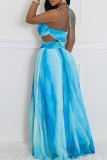 Red Celebrities Gradient Color Hollow Out Patchwork Backless Spaghetti Strap Long Dresses