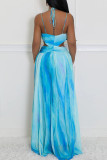 Red Celebrities Gradient Color Hollow Out Patchwork Backless Spaghetti Strap Long Dresses