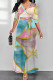 Lake Blue Casual Street Gradient Print Lace Up Contrast V Neck Printed Dresses