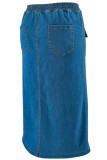 Blue Casual Solid Color Pocket Buckle Patchwork Straight Plus Size Jeans