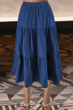 Deep Blue Casual Solid Color Patchwork A Line Plus Size Jeans
