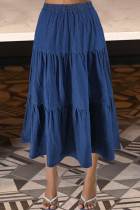Deep Blue Casual Solid Color Patchwork A Line Plus Size Jeans