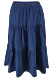 Deep Blue Casual Solid Color Patchwork A Line Plus Size Jeans
