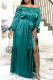 Green Celebrities Solid Color Patchwork Backless High Slit Ruched Strap Design Off Shoulder Long Plus Size Dresses