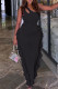 Black Celebrities Solid Color Hollow Out Patchwork Backless Ruffled Trim Oblique Collar Long Dresses