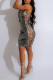 Silver Sexy Solid Color Hollow Out Patchwork Backless Cross Straps Ruched Spaghetti Strap Wrapped Skirt Dresses