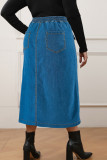 Blue Casual Solid Color Pocket Buckle Patchwork Straight Plus Size Jeans