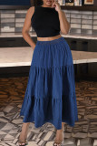 Deep Blue Casual Solid Color Patchwork A Line Plus Size Jeans