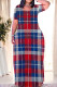 Red Blue Casual Daily Plaid Contrast O Neck Printed Plus Size Dresses
