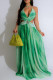 Green Celebrities Gradient Color Hollow Out Patchwork Backless Spaghetti Strap Long Dresses
