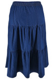 Deep Blue Casual Solid Color Patchwork A Line Plus Size Jeans
