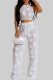 White Casual Flowers Patchwork See-Through Backless Cross Straps Strap Design Halter Sleeveless Two Pieces