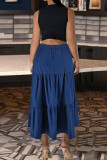 Deep Blue Casual Solid Color Patchwork A Line Plus Size Jeans