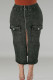 Black Casual Solid Color Pocket Patchwork Zipper Wrapped Skirt Plus Size Jeans
