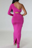 Black Sexy Solid Color Sequins Patchwork Backless Oblique Collar Long Dresses