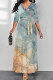 Grey Casual Street Gradient Print Lace Up Contrast V Neck Printed Dresses
