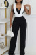 Black Casual Hollow Out Patchwork Backless V Neck Regular Jumpsuits