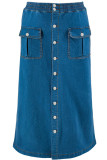 Blue Casual Solid Color Pocket Buckle Patchwork Straight Plus Size Jeans