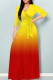 Yellow Red Casual Gradient Print Patchwork Strap Design V Neck Long Dresses