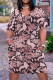 Pink Casual Animal Print Snakeskin Print Pocket V Neck Printed Plus Size Dresses