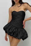 Apricot Street Solid Color Patchwork Backless Ruched Strapless Bud Dresses