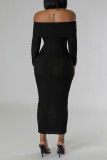 Rose Red Celebrities Solid Color Patchwork Backless Off Shoulder Long Dresses