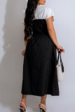 Black Casual Patchwork O Neck A Line Dresses