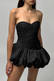 Apricot Street Solid Color Patchwork Backless Ruched Strapless Bud Dresses