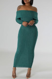 Rose Red Celebrities Solid Color Patchwork Backless Off Shoulder Long Dresses