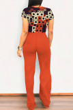 Black Casual Street Geometric Print Pocket Contrast O Neck Short Sleeve Two Pieces