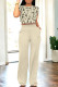 Cream White Casual Street Geometric Print Pocket Contrast O Neck Short Sleeve Two Pieces