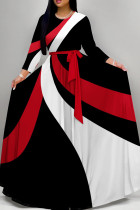 Red White Casual Stripe Patchwork Strap Design O Neck A Line Dresses