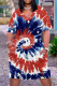 Red Blue Casual Street Tie Dye Print Pocket Contrast V Neck Printed Plus Size Dresses