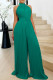 Green Celebrities Solid Color Patchwork With Belt Pleated O Neck Loose Jumpsuits
