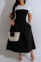 Black Casual Patchwork O Neck A Line Dresses