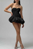 Apricot Street Solid Color Patchwork Backless Ruched Strapless Bud Dresses