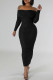 Black Celebrities Solid Color Patchwork Backless Off Shoulder Long Dresses