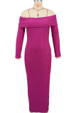 Rose Red Celebrities Solid Color Patchwork Backless Off Shoulder Long Dresses