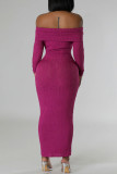 Rose Red Celebrities Solid Color Patchwork Backless Off Shoulder Long Dresses